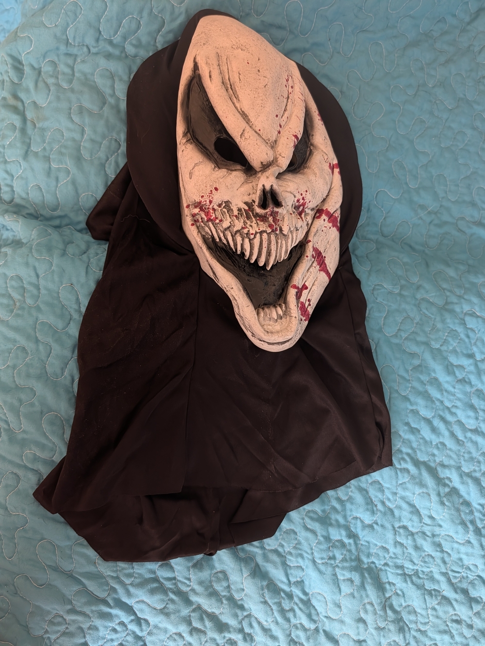 Creepy Skull Hooded Costume Mask - Black and White, Red